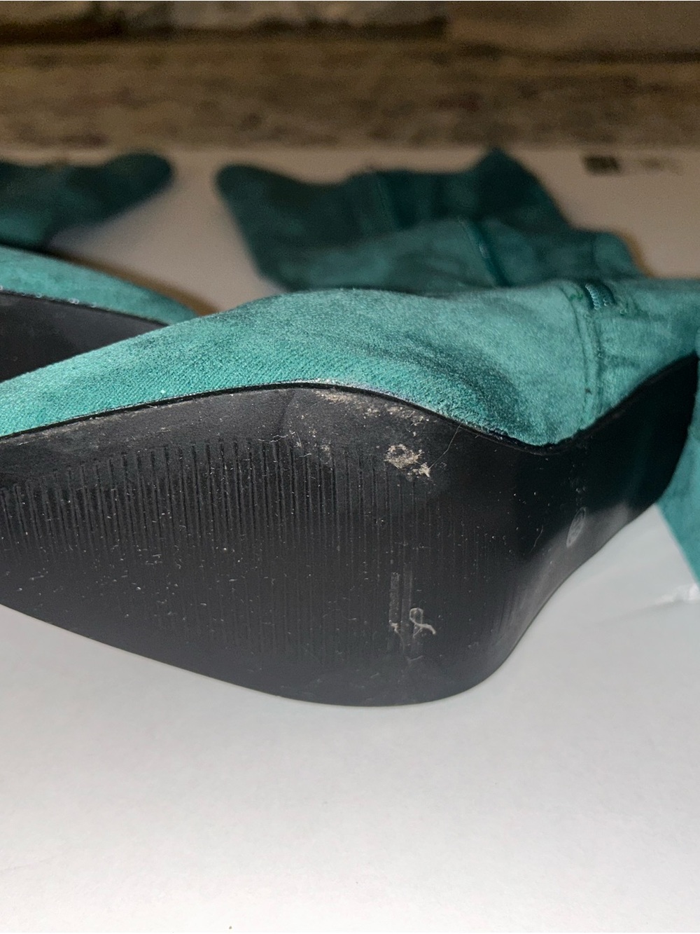 Women's Teal Suede Mid-Calf Block Heel Boots - Picture 8 of 9